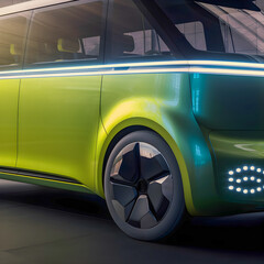 Close up car show, future electric car, van, family car, Generative AI