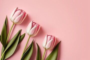 Obraz premium Blushing Blossoms: A Dreamy Tulip Ensemble in Pastel Paradise. Generative AI