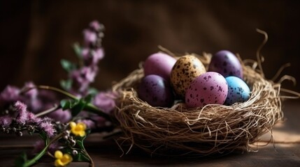 Fototapeta na wymiar Easter eggs, happy easter, bunny, Generative AI