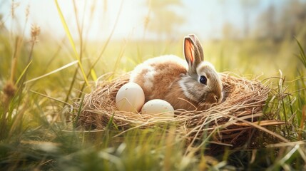 Obraz premium Easter eggs, happy easter, bunny, Generative AI