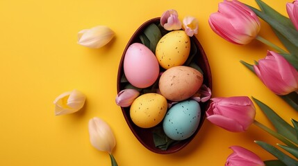 Fototapeta na wymiar Easter eggs, happy easter, bunny, Generative AI