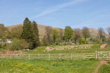 View of the gardens in the Sedbergh village. Yorkshire Dales, England, UK.