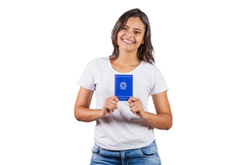 Brazilian woman, holding workbook and smart phone, Brazilian document for form work, human resources.
