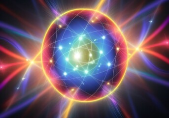 Fototapeta premium Photon, quantum, particle of light. Light and particle interplay on subject of science, education, computing and modern technology. Created with generative AI tools