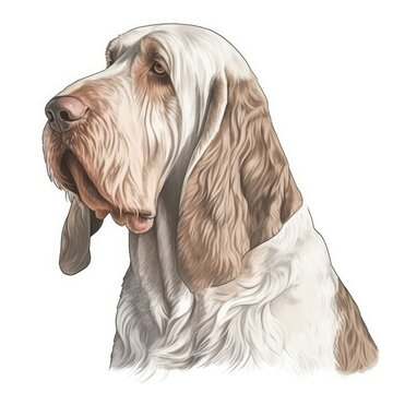 Elegant Watercolor Painting of a Spinone Italiano in Minimalist Style with Soft Pastel Colors on White Background - Perfect for Home Decor or Greeting Cards - Generative AI