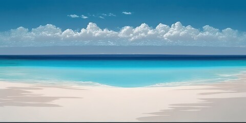 Fototapeta na wymiar White sand with blue sea, Beautiful seashore. Blue sky with clear blue sea view. Generative AI.