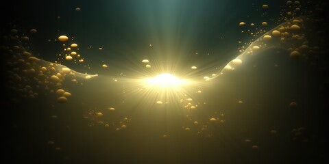 Under water with gold light through in the ocean with copy space. Generative AI.