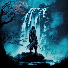 Samurai on a Beautiful Waterfall