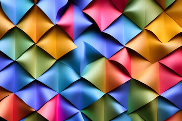 Obraz premium Rainbow colored paper texture, paper art rainbow paper fold and cut background in vibrant colors, design material element. Generative AI technology.