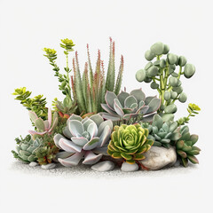 Succulents isolated on white background. Generative AI illustration.