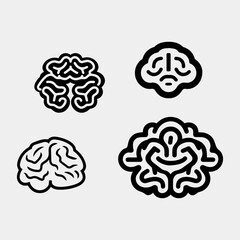 Set of brain logo, black color, sign symbol. Creative abstract brain logo design template