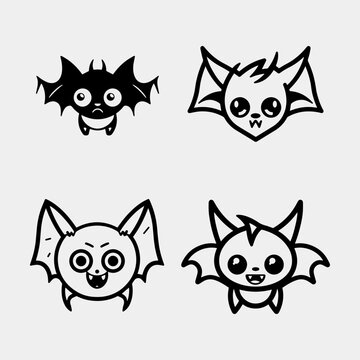 set of cute bats vector drawing isolated