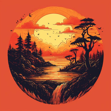 Runder vektoren Sonnenuntergang