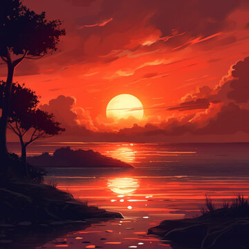 Cartoon Sonnenuntergang, Vektor