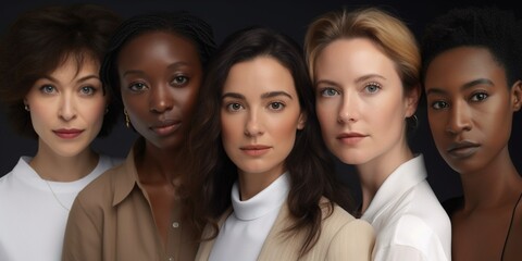 Fototapeta premium Geschäftsleute im Team Frauen Gesichter Multikulti Nahaufnahme, ai generativ
