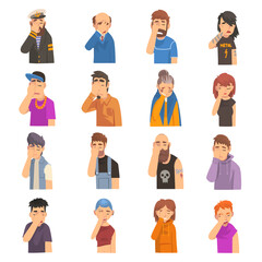 People Characters Showing Face Palm Gesture as Emotion of Embarrassment and Disappointment Vector Set