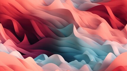 Soft Waves on Ocean Background: Digital Illustration of Wavy Water Flow in Red and White Gradient Pattern on Smooth Silk Fabric for Wallpaper or Surface Design. AI-Generated Art for Luxury and Beauty