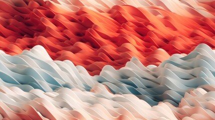 Obraz premium Soft Waves hard paper cuts Background: Digital Illustration of Wavy Water Flow in Red and White Gradient Pattern on Smooth Silk Fabric for Wallpaper or Surface Design. AI-Generated Art for Luxury 