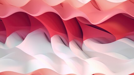 Smooth Ocean Waves Red and White Gradient Pattern: Digital Illustration of Wavy Water Flow on Soft Silk Fabric for Wallpaper or Surface Design Perfect Luxury Beauty, Summer Nature Themes Generative ai