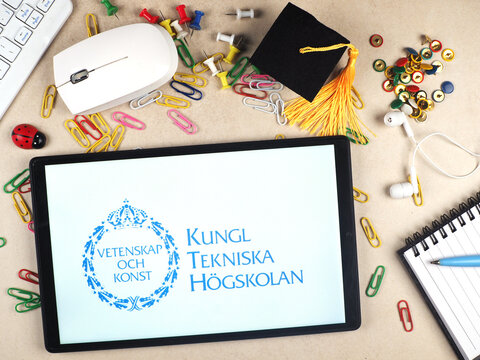 In this photo illustration,  KTH Royal Institute of Technology  logo seen displayed on a tablet.
