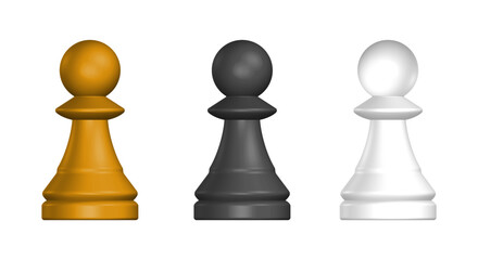 Chess Pawn Piece Vector Illustration Set White Black and Gold Color