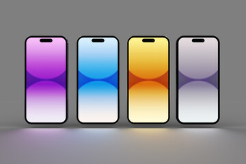 4 Realistic 3D Modern purple, silver, gold and black Smartphone Front 