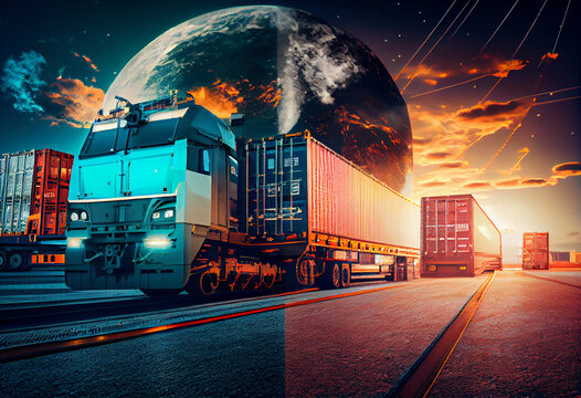 Integrated warehousing and transportation operation service. Network distribution of Container Cargo, AI Generated