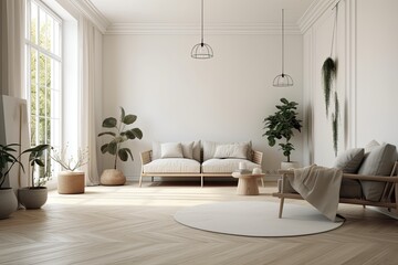 cozy living room adorned with indoor plants and stylish furniture. Generative AI