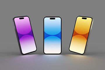 3 Realistic 3D Modern Gold, Silver and Purple Smartphone Front
