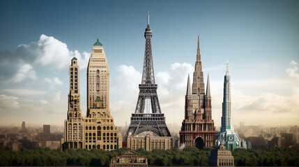 Fototapeta na wymiar Eiffel tower and the Empire State Building