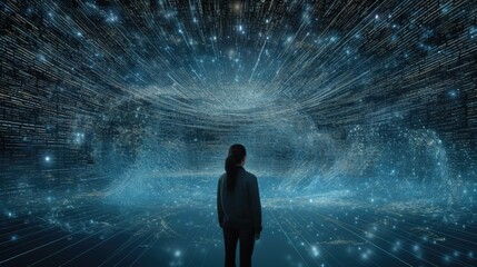 The Cyber World - Person Overlooking Vast Digital Data Ocean - Generative AI Art