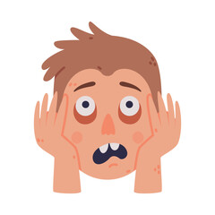 Man Head and Face with Emotion of Scare and Hand Gesture Vector Illustration
