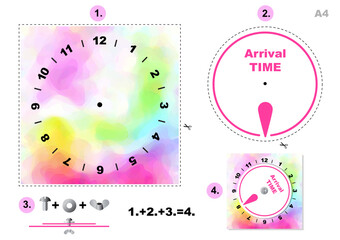 DIY Car Parking Disc Timer, Clock Arrival Time Display , colorful design, printable A4