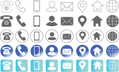 5 style Contact information icon in Vector Format, all are 40 Icons