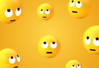 3d emoji face with rolling eyes background collection. yellow emoticon with closed neutral mouth for social network media - disdain boredom emojis - eye roll cute emoticon set. Vector illustration