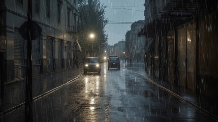 Fototapeta na wymiar Rainy day on the streets, generative AI