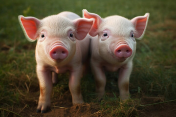 Two young pigs on a meadow