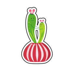 Houseplant sticker. Cartoon succulent, cactus .  Flowerin pot. House plant, potted plant. Ceramic pot. Vector illustration on isolated background.