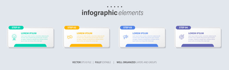 Four text box infographic elements. Business template for presentation. Vector concept with 4 options or steps.
