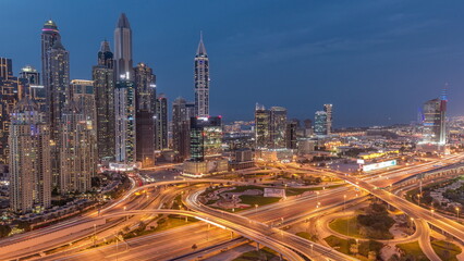 Fototapeta na wymiar Dubai Marina highway intersection spaghetti junction day to night timelapse