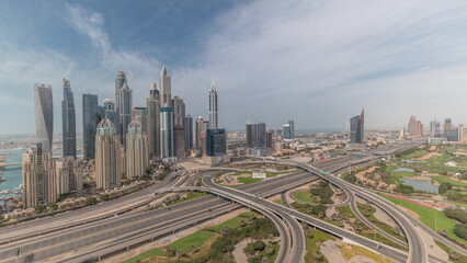 Fototapeta na wymiar Dubai Marina highway intersection spaghetti junction all day timelapse