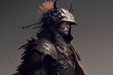 Samurai japanese ronin warrior in war combat costume. Traditional knight shogun character fighter from Japan. Ai generated