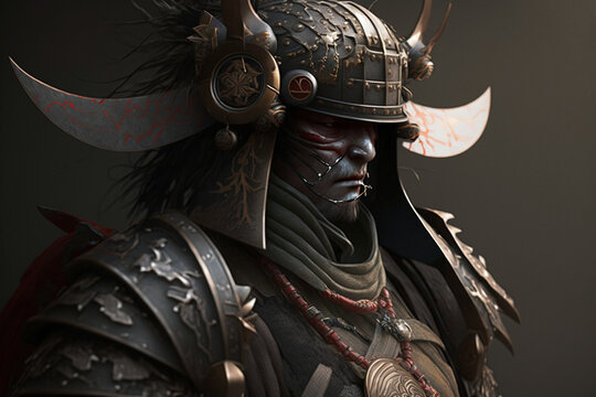 Samurai japanese ronin warrior in war combat costume. Traditional knight shogun character fighter from Japan. Ai generated