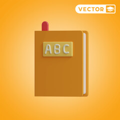 abc book 3D vector icon set, on a orange background