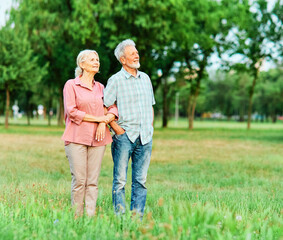 woman man senior couple happy retirement together elderly active hope looking future love vitality bonding park thinking health partner relationship
