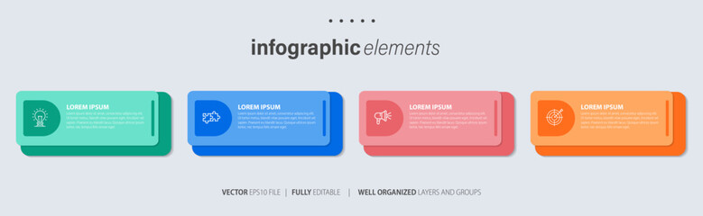 Four text box infographic elements. Business template for presentation. Vector concept with 4 options or steps.
