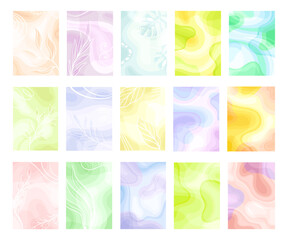 Abstract Cards with Foliage Shapes and Fluid Backdrop Big Vector Set