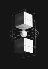 Objects standing in space cube and circle