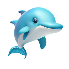 3d icon cute funny dolphin of underwater character cute cartoon shark, ocean predator cartoon style on Isolated Transparent png background. Generative ai