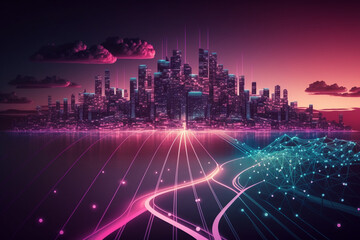 Abstract futuristic smart city a hub of technology and progress. Metaverse cyber concept idea. Innovation and advancement. Ai generated